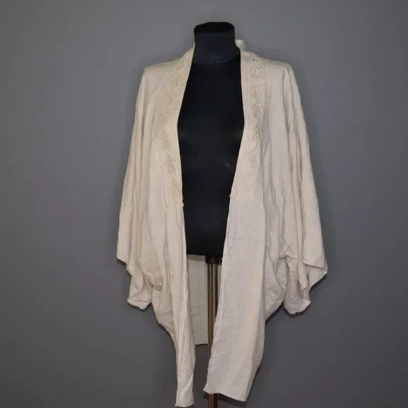 Aritzia Golden By TNA Coastal Kimono Embroidered Linen Sz S/M - Picture 2 of 7